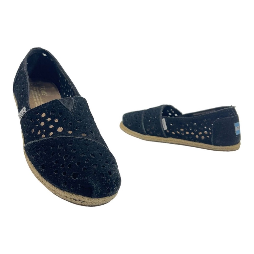 Toms Black Suede Espadrilles Cut Out Slip-On Flats